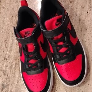 Nike Kids Red and Black High-Top Sneakers with Velcro Strap